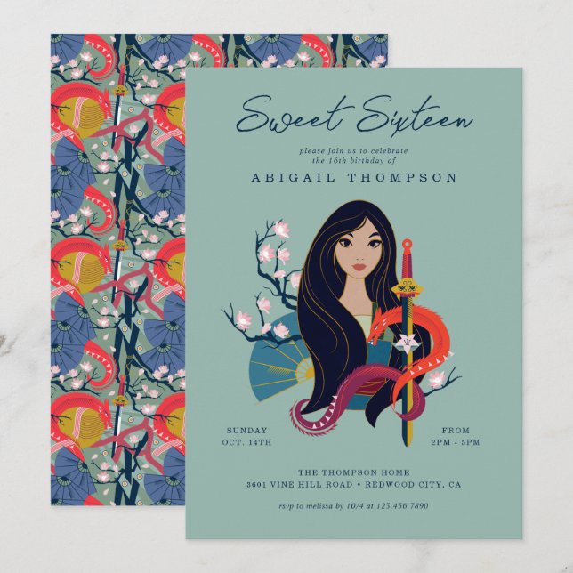 Invitation Princesse Mulan | Sweet 16 anniversaire (Devant / Derrière)