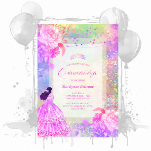 Invitation Princesse Opale Paillettes Arc-en-ciel Quinceañera