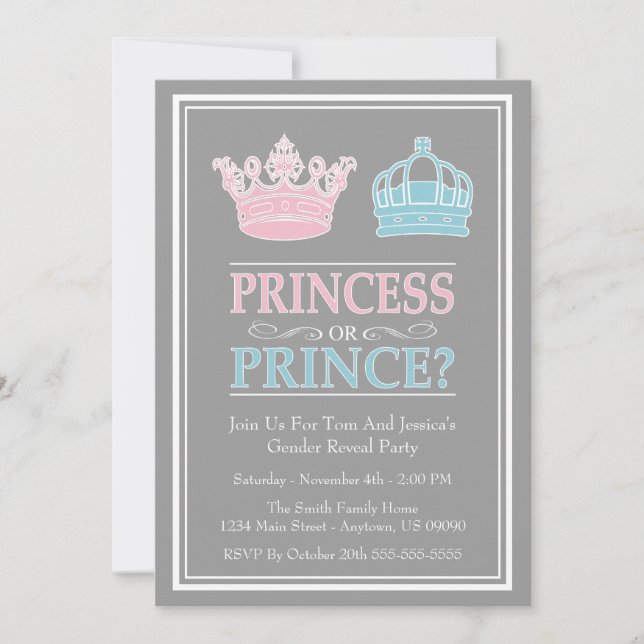 Invitation Princesse ou prince Gender Reveal Party (Devant)