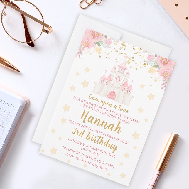 Invitation Princesse parties scintillant d'or château d'anniv (Créateur téléchargé)