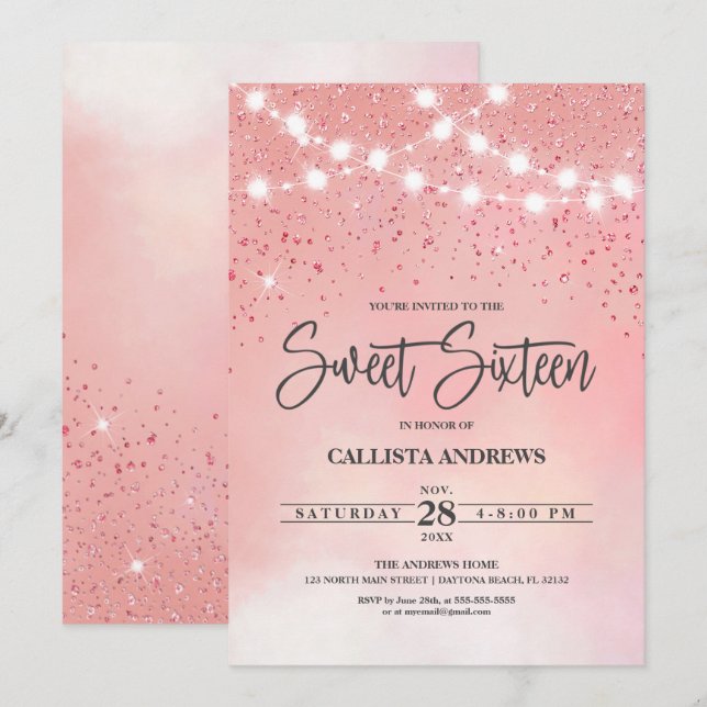 Invitation Princesse Parties scintillant rose éclaire les lum (Devant / Derrière)