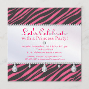 Invitation Princesse Party Zebra Stripes dans l'anniversaire