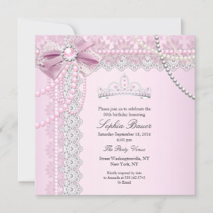 Invitation Princesse Perle Rose Arc Dentelle Fête d'anniversa