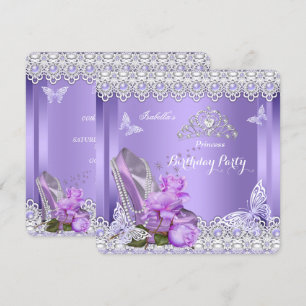 Invitation Princesse Perles Violettes Rose Talon Haut Anniver