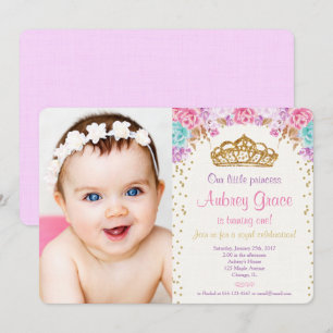 Invitation Princesse photo d'anniversaire rose or violet