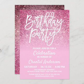 Invitation Princesse Pink Faux Parties scintillant Ombre Anni