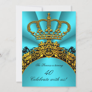 Invitation Princesse Prince Roi Reine Or Sarcelle Anniversair