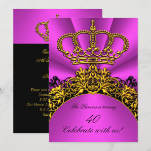 Invitation Princesse Queen Gold Hot rose fête d'anniversaire