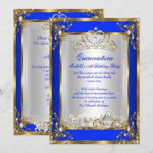 Invitation Princesse Quinceanera 15e Anniversaire Bleu Royal