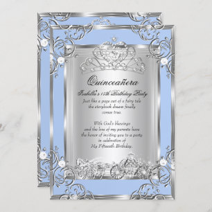 Invitation Princesse Quinceanera 15e anniversaire Blue Silver