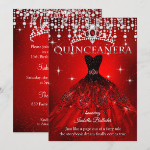 Invitation Princesse Quinceanera 15e anniversaire Red Tiara