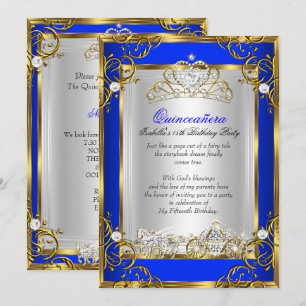 Invitation Princesse Quinceanera 15e anniversaire Royal Blue 