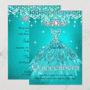 Invitation Princesse Quinceanera 15e anniversaire Turquoise A
