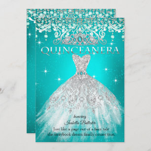 Invitation Princesse Quinceanera 15e anniversaire Turquoise B