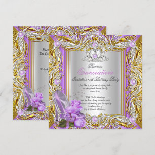 Invitation Princesse Quinceanera Anniversaire Purple Rose Gol