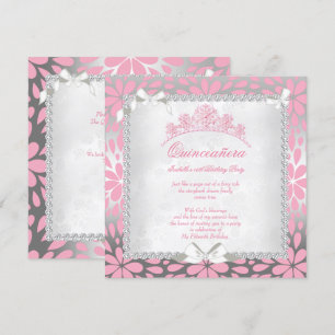 Invitation Princesse Quinceanera Anniversaire rose fleuri