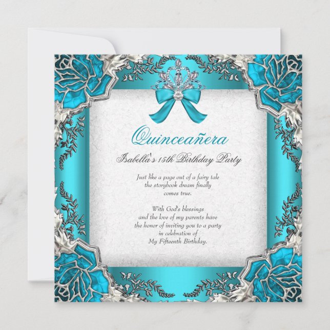 Invitation Princesse Quinceanera Aqua Turquoise 15e anniversa (Devant)