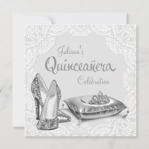 Invitation Princesse Quinceañera Argent et Blanc