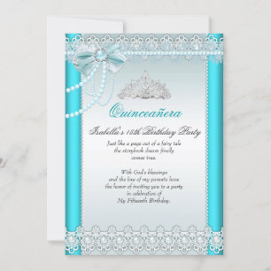 Invitation Princesse Quinceanera Bleu Canard Broderie Perle 2