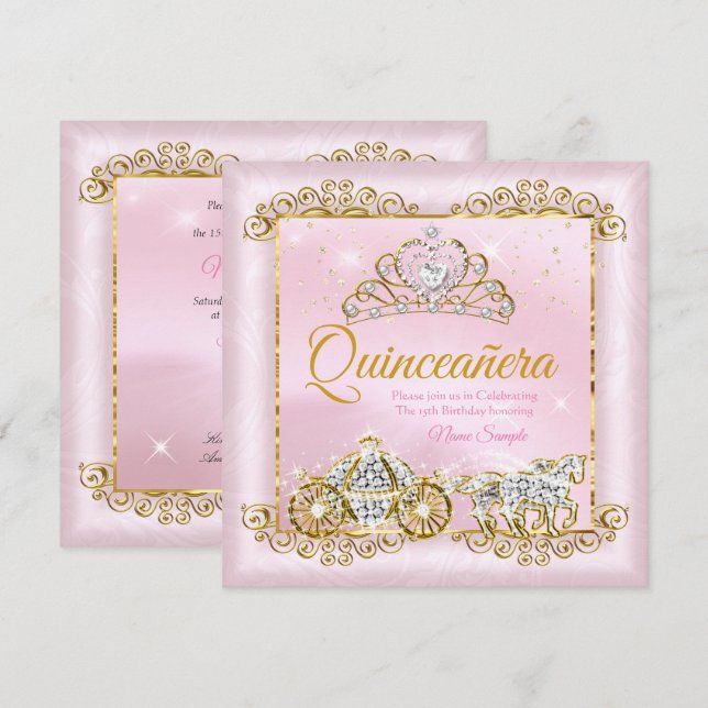 Invitation Princesse Quinceanera Blush Rose Gold (Devant / Derrière)