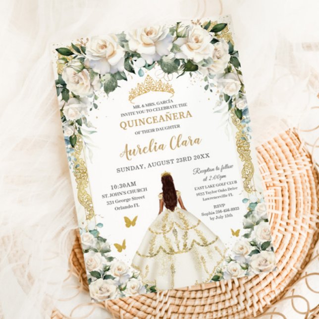 Invitation Princesse Quinceañera Champagne Robe Rose ivoire (Créateur téléchargé)