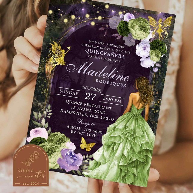 Invitation Princesse Quinceanera de la forêt violette enchant (Créateur téléchargé)