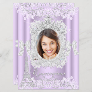 Invitation Princesse Quinceanera dentelle violette photo gran