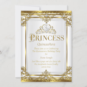 Invitation Princesse Quinceanera Elegant Gold White Pearl 2