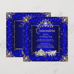 Invitation Princesse Quinceanera Elite Bleu Royal Or Pailleté