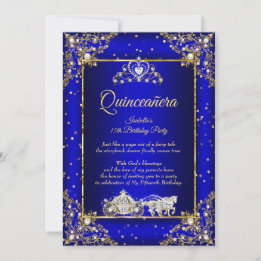 Invitation Princesse Quinceanera Elite Bleu Royale Doré Paill