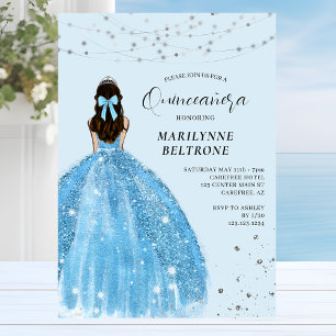 Invitation Princesse Quinceañera en bleu et argent