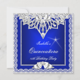 Invitation Princesse Quinceanera Fille Diadème Bleu Royal Sar