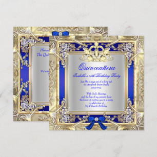 Invitation Princesse Quinceanera Gold Royal Blue Silver 2