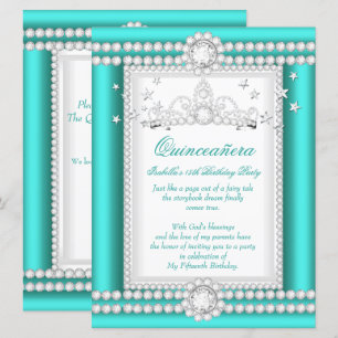 Invitation Princesse Quinceanera Jade Diamant Turquoise Tiara