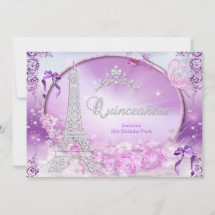 Invitation Princesse Quinceanera Magique Violet Argent 2