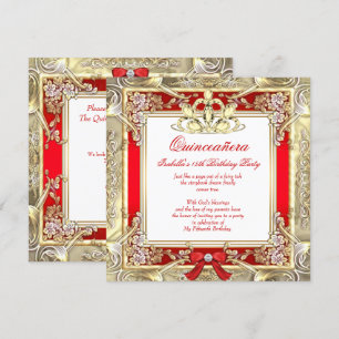 Invitation Princesse Quinceanera Or Rouge Argent Blanc