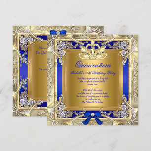 Invitation Princesse Quinceanera Or Royal Bleu Argenté Fête