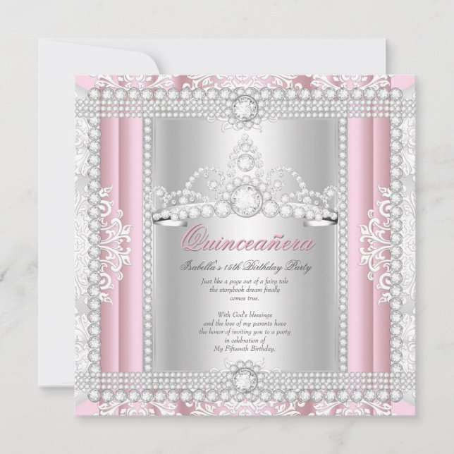 Invitation Princesse Quinceanera Party Diamond Rose Tiara (Devant)
