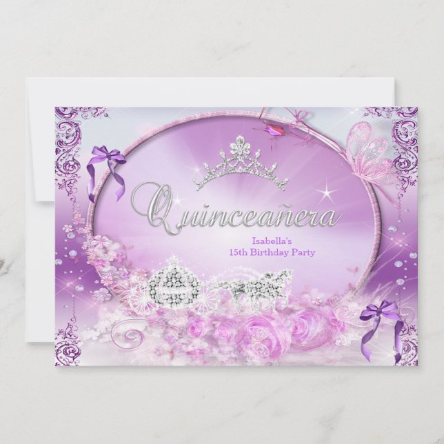 Invitation Princesse Quinceanera Porte Magique Violet (Devant)