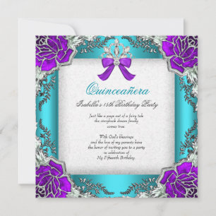 Invitation Princesse Quinceanera Purple Turquoise 15e anniver