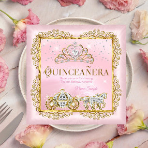 Invitation Princesse Quinceañera rose doré magique blush