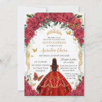 Princesse Quinceañera Roses rouges Floral Or Vinta
