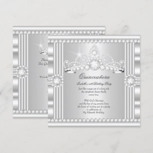 Invitation Princesse Quinceanera Tiara Silver White Satin