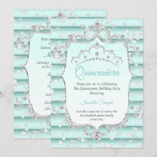 Invitation Princesse Quinceanera turquoise bleu tendre diaman