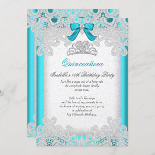 Invitation Princesse Quinceanera Turquoise dentelle bleue