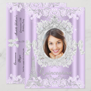 Invitation Princesse Quinceanera Violet Dentelle Photo Grande