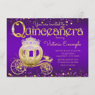 Invitation Princesse Quinceanera violet et or