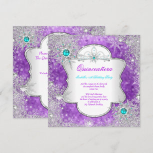 Invitation Princesse Quinceanera Violet Turquoise Merveilleux