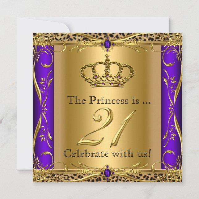 Invitation Princesse Regal Purple Leopard 21e fête d'annivers (Devant)