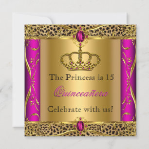 Invitation Princesse Régale Léopard Rose Fête de Quinceañera